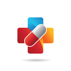 Pill Plus Logo Design Template, Medical Tablet Logo, Health Care Logo, Vector