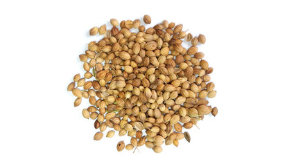 Coriander Dry Seeds Isolated on White Background