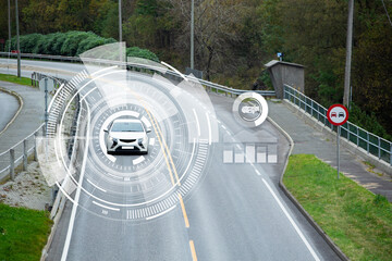 Vehicle to vehicle communication. Data exchange between cars.	 - obrazy, fototapety, plakaty