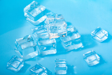 Cool and transparent ice cubes in summer