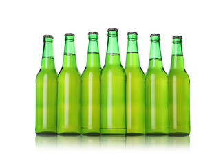 Green bottles with beer isolated on white