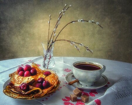 Spring still life with pancakes
