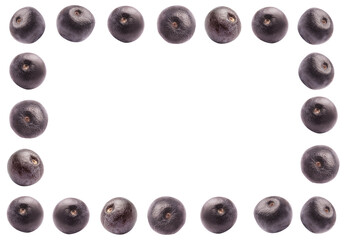 Frame of fresh acai berries on white background
