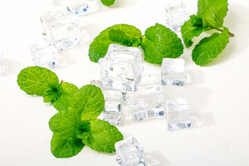 Cool and transparent ice cubes in summer