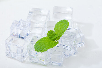 Cool and transparent ice cubes in summer