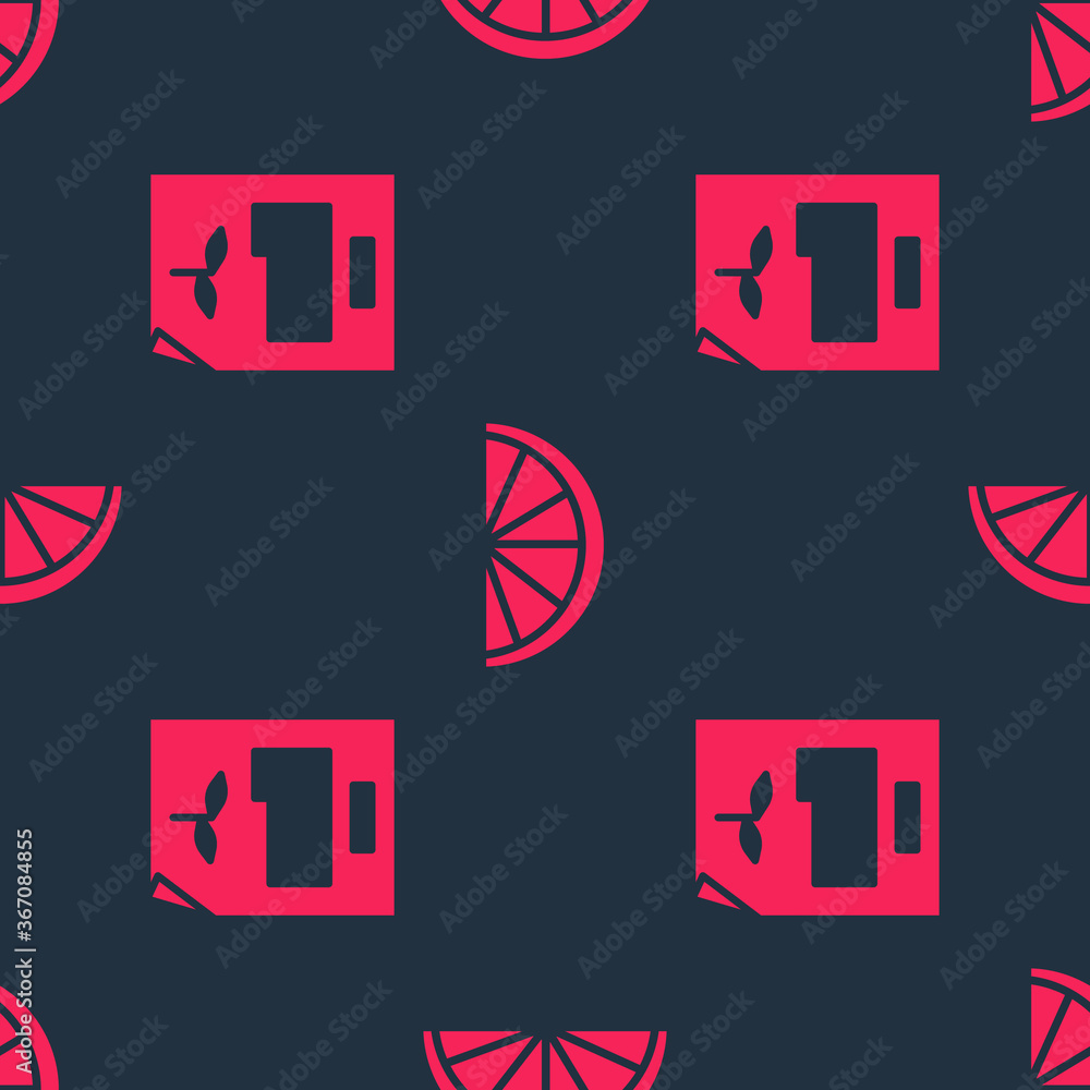 Poster Set Leaf document and Citrus fruit on seamless pattern. Vector.