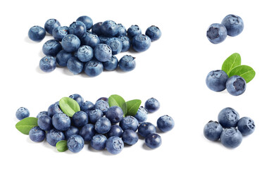 Set of fresh blueberries on white background