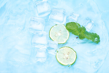 Cool and transparent ice cubes in summer