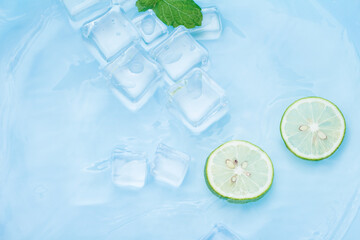 Cool and transparent ice cubes in summer