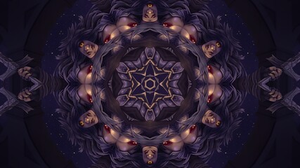 Abstract Hex Kaleidoscopic Fractal Design For Background. Decorative Graphic Illustration with mandala Pattern. Multicolor Symmetrical Modern art for Decorative Phone Wallpaper. Bright Digital Art.