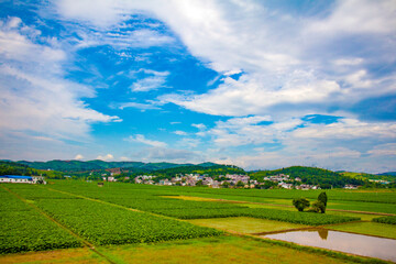 A view of Chinese countryside under a sunny day