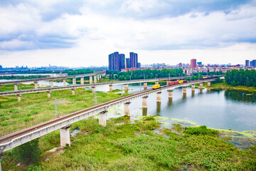 Fototapeta premium A view of Chinese countryside under a sunny day