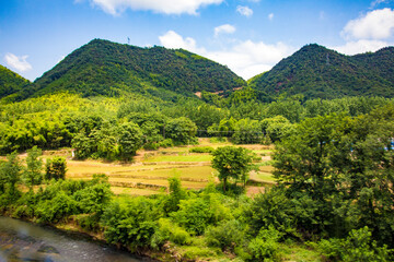 A view of Chinese countryside under a sunny day