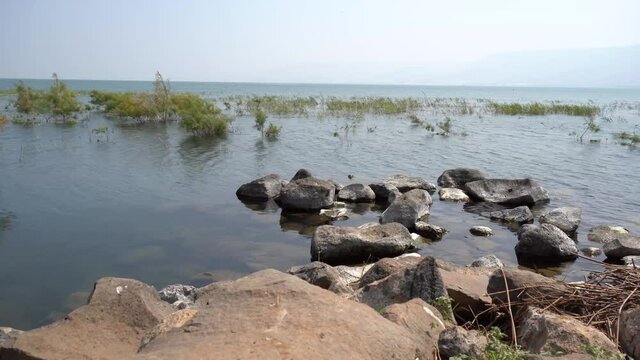 Water and rocks in the Sea of Galilee