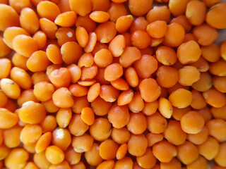 Lentils closeup. Red Lentils isolated. Plenty of red lentils background