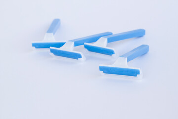 Shavers Blue Razors on white with copy space,selective focus