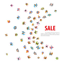 People run to the sales event. Top view. A group of different people running. View from above. Space for text.