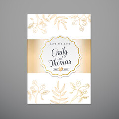 Wedding Invitation Card template, with leaf & floral background