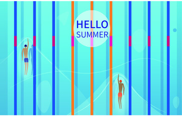 Sky blue cool Summer swimming character vector poster