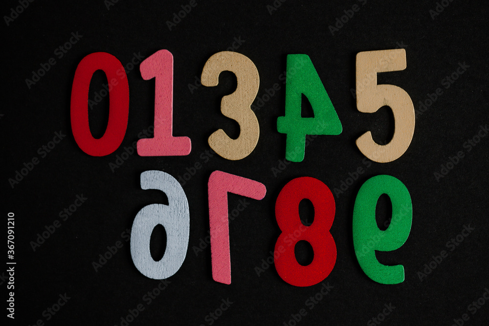 Poster background of numbers. from zero to nine. seamless texture with color. mathematic backdrop. random. 
