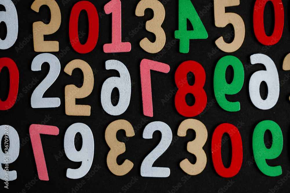 Poster background of numbers. from zero to nine. seamless texture with color. mathematic backdrop. random. 