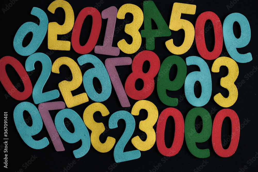 Poster background of numbers. from zero to nine. seamless texture with color. mathematic backdrop. random. 