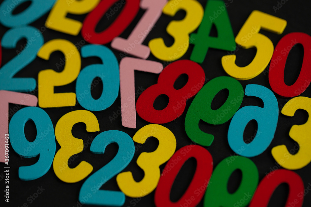 Poster background of numbers. from zero to nine. seamless texture with color. mathematic backdrop. random. 