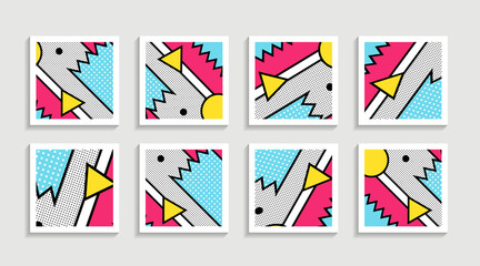 Modern memphis artwork poster set with simple shape and figure. Abstract minimalist pattern design style for web, banner, business presentation, branding package, fabric print, wallpaper