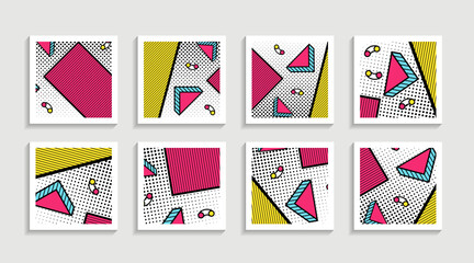 Modern memphis artwork poster set with simple shape and figure. Abstract minimalist pattern design style for web, banner, business presentation, branding package, fabric print, wallpaper