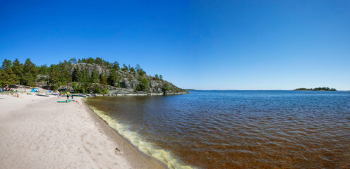 Mount Khiisi and the beach in front of it. Koyonsaari Island (eastern part). Ladoga lake. Karelia....