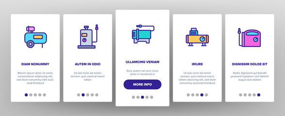 Air Compressor Device Onboarding Mobile App Page Screen Vector. Air Compressor, Pump Electronic Equipment, Professional Tool Instrument Illustrations