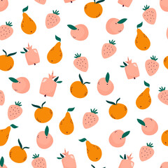 Bright seamless pattern with juicy ripe fruits.