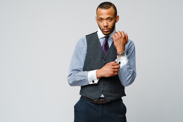 African-American man face portrait over grey background