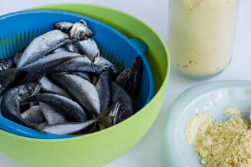 Ready to cook washed and salted horse mackerel 