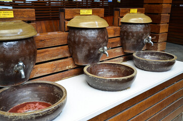 Yunlin, Taiwan - AGU 02, 2019: Earthen jar shape washstand.