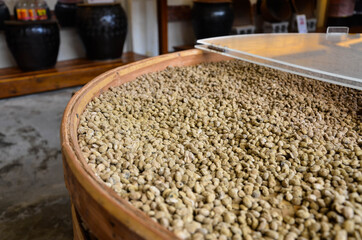 Soybeans fermented on bamboo basket.