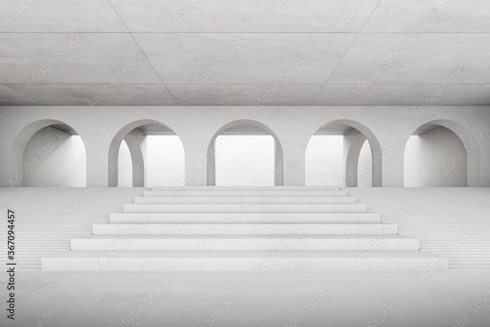 Poster abstract architecture space, interior with concrete wall. 3d render.