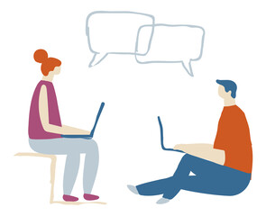 Girl And Guy With Laptop Flat Character Flat Vector