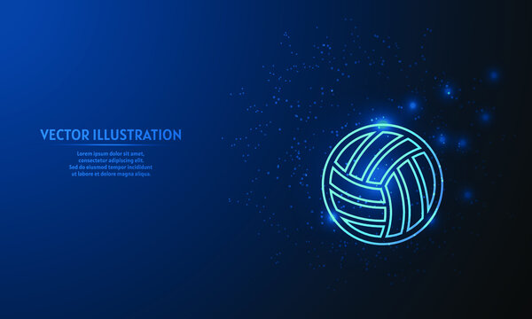Glowing volleyball ball on blue abstract background. llines on blue background. 