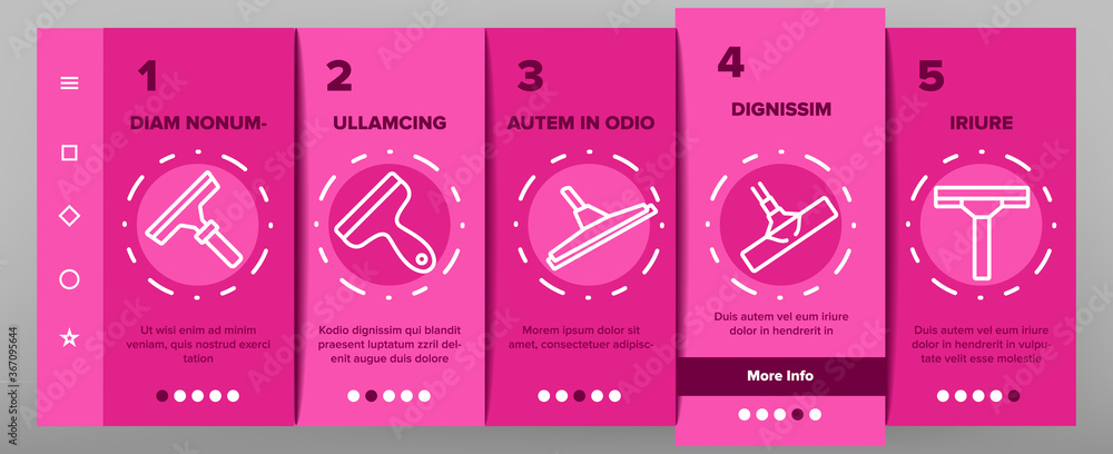 Poster squeegee for cleaning window onboarding mobile app page screen vector. brush squeegee equipment for 