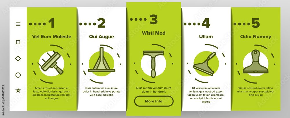 Poster squeegee for cleaning window onboarding mobile app page screen vector. brush squeegee equipment for 