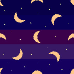 Seamless background with month and stars. Night. Vector illustration.