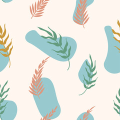 Fototapeta na wymiar Tropical Seamless Pattern with Tropical leaves pastel color