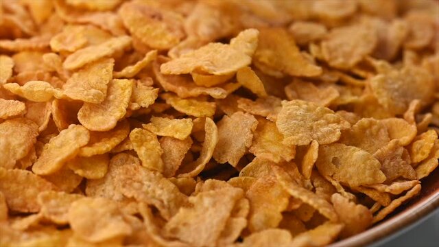 cornflakes for morning breakfast. Corn flakes close up