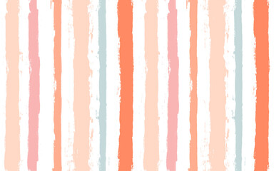Handgezeichnetes Streifenmuster, rosa, orange und grüner Girly-Streifen nahtloser Hintergrund, kindliche Pastellpinselstriche. Vektor-Grunge-Streifen, niedliche Baby-Pinsellinie Hintergrund