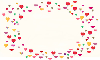 frame of red pink and yellow aquacolored hearts