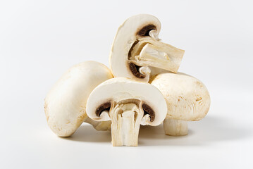 Fresh champignon mushrooms macro shoot. Close-up white champignon.