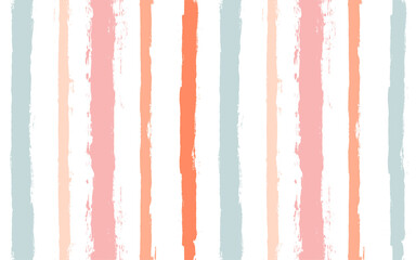Hand drawn striped pattern, pink, orange and green girly stripe seamless background, childish pastel brush strokes. vector grunge stripes, cute baby paintbrush line backdrop