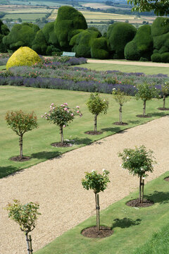 Northamptonshire, U.K July 21, 2020 - Rockingham Estate, Castle, old buidings with summer gardens.