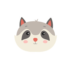 vector illustration of a raccoon face. cute raccoon in cartoon and flat style.for web, graphics, and design.forest animal's head.